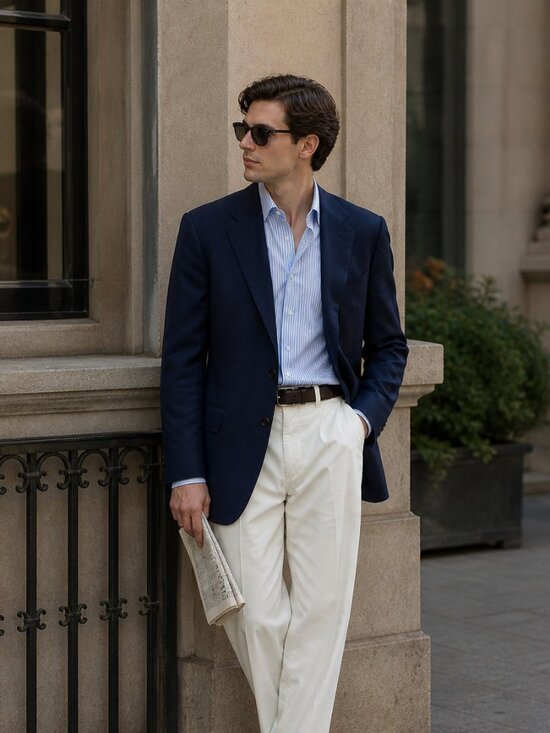 None Other - Mens Wool Blazer Navy Minimalist Classic Tailored Jacket L Old Money Quiet